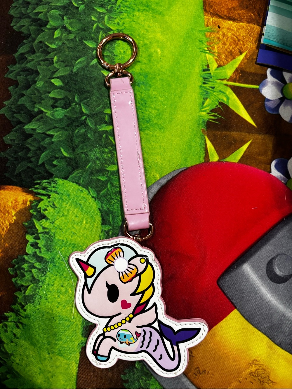 Pink mermicorno Keychain with Gold lobster clasp